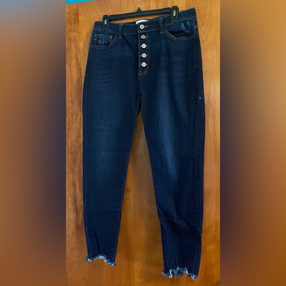 KanCan Exposed-Button Fly, Frayed Hem Jeans-Size 15